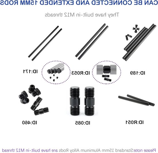 15mm Rods met M12 Draadverbinding voor Schoudersteun en Rig Ondersteuningssysteem voor Videoproductie van Merkloos — afbeelding 4