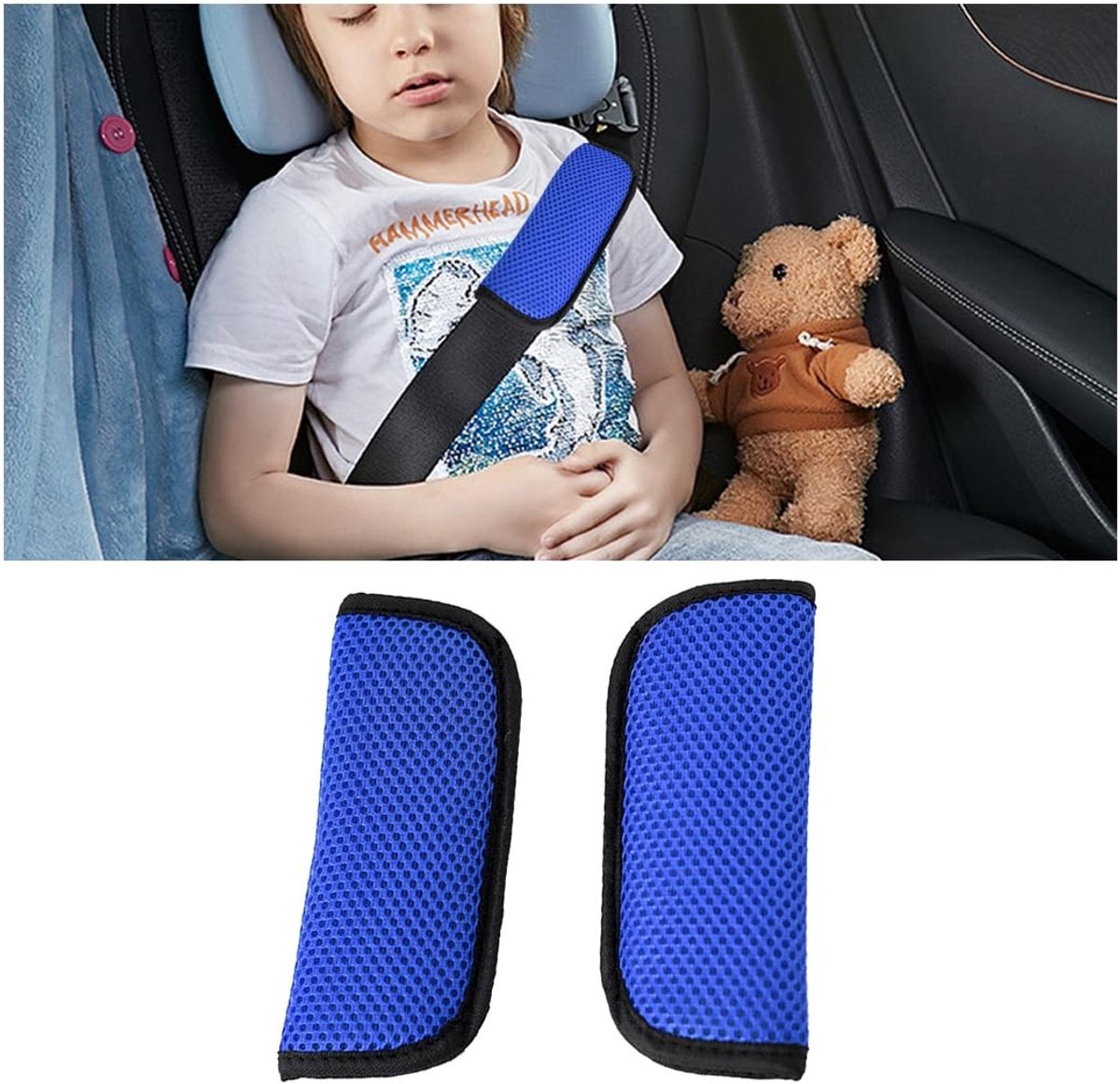 Dailygoods - Dailygoody - Veiligheidsgordel - Schouderkussens - Wasbaar en afneembaar - Blauw - Babyveiligheidsgordel - Comfort voor volwassenen en kinderen - Gesc...