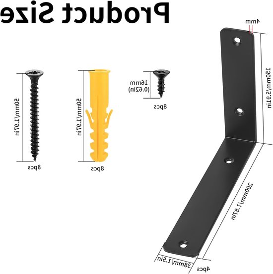 Zware L-vormige Wandplanken Steunen - 4 Stuks Verstelbare Hoeksteunen voor Drijvende Houten Planken (200 x 150mm) - Ideaal voor Opslag en Organisatie — afbeelding 5