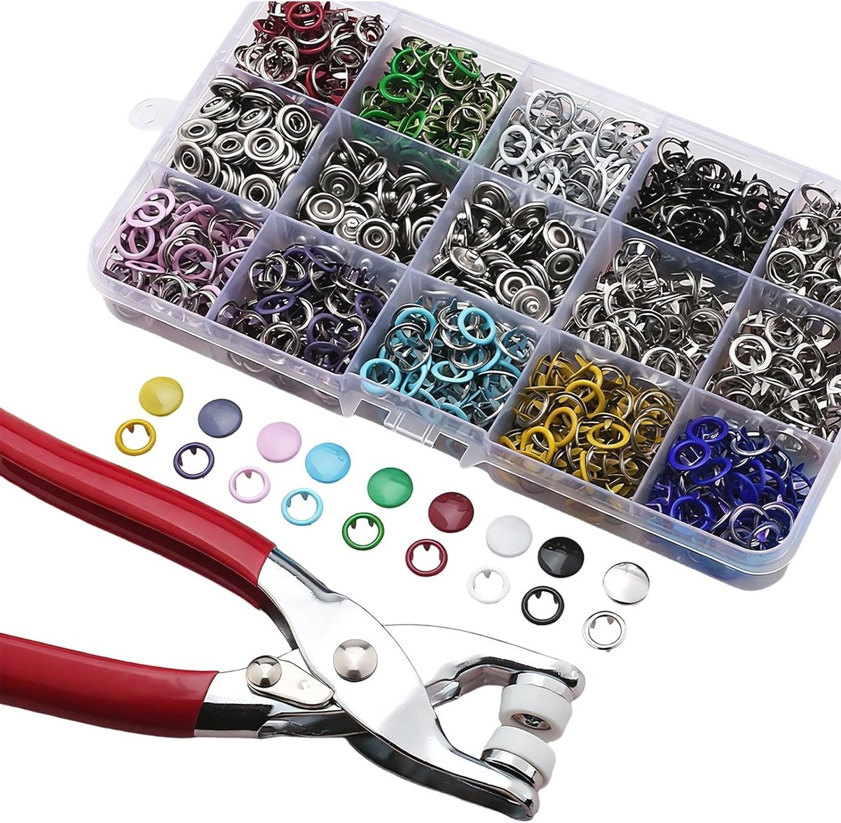 Push Buttons Set van 200 Stuks met Pliers - 803 Stuks 9.5mm Metaal Drukknopen voor DIY Naaiwerk in 10 Kleuren