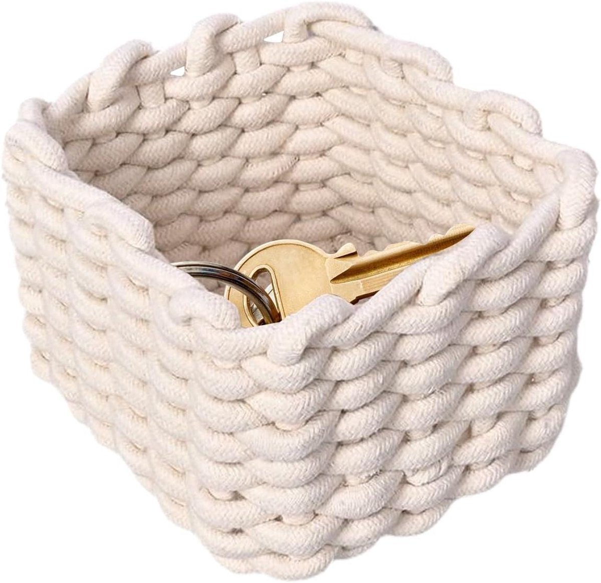 Opbergbak - Decoratieve mand - Ruimte organiseren - Handgeweven textuur - 18 x 14 cm - Beige