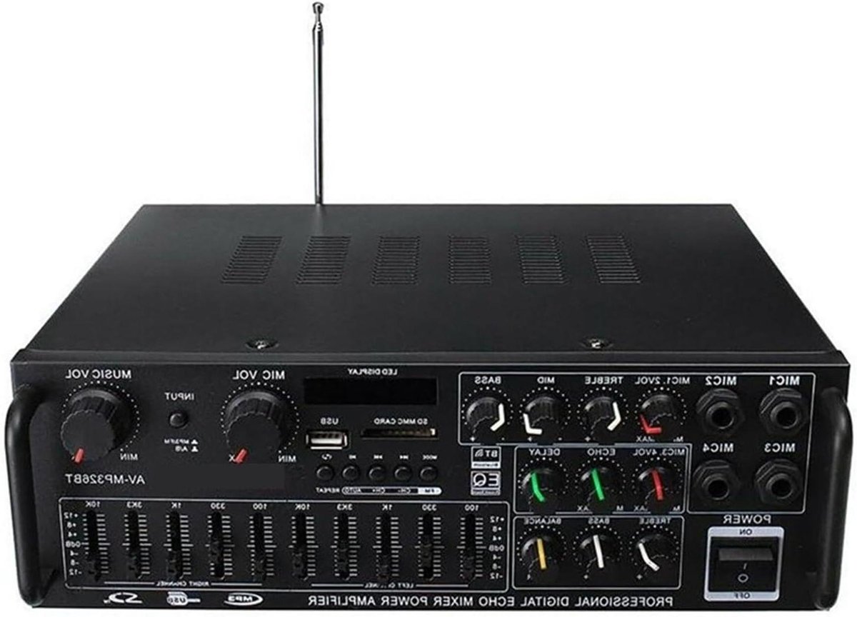 Audioversterker - HiFi luidspreker - Muziek afspelen - 2000W vermogen - 12V - Zwart