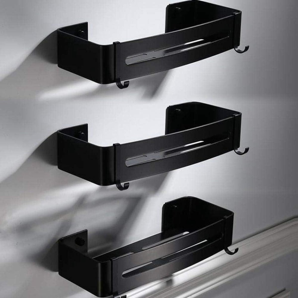 Opbergplank - Douchemand - Keuken en badkamer - Wandmontage - 1 eenheid - Zwart