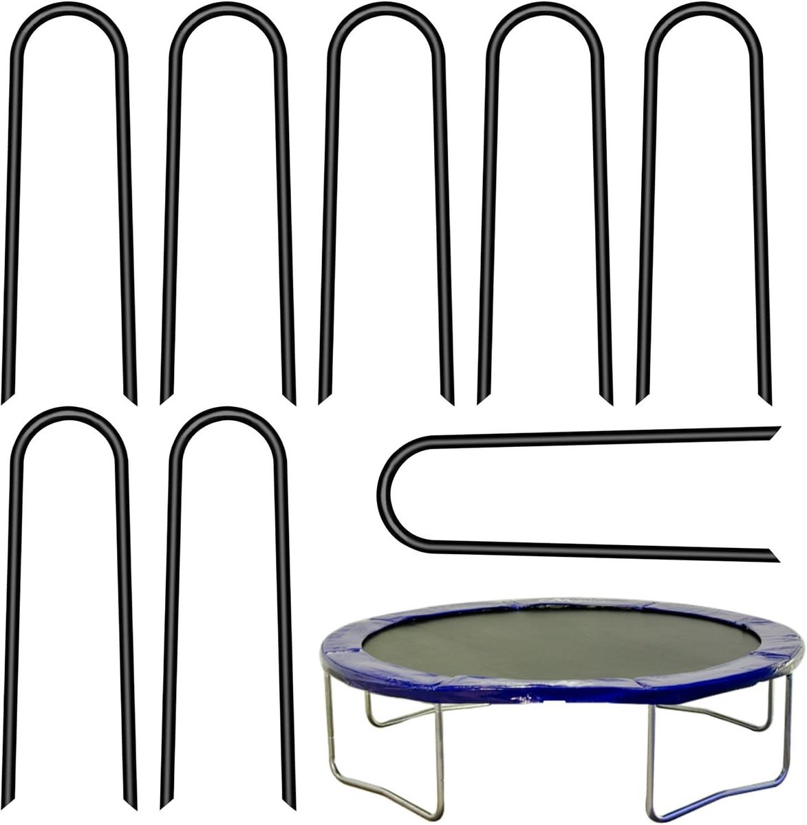 Trampoline Grondharingen - U-vormige Haringen - Stabiele Bevestiging - 300kg Trekbestendig - 8 Stuks - Zilver Zwart