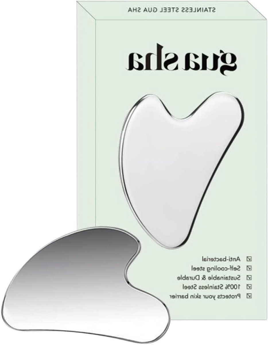 Gua Sha Schraper - Gezicht Beeldhouwen - Lichaamsmassage Ontspanning - Ergonomische Rondingen - 1039 x 8 cm - Zilverkleurig