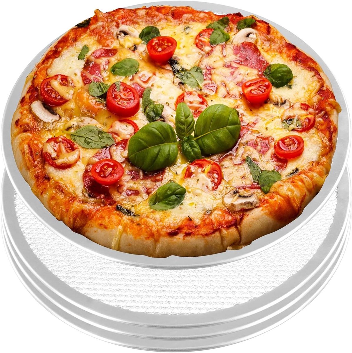 Pizza Scherm Set - Ronde Bakplaat - Gelijkmatig Bakken - Mesh Ventilatie Ontwerp - 4 Stuks 30.5 cm - Zilver