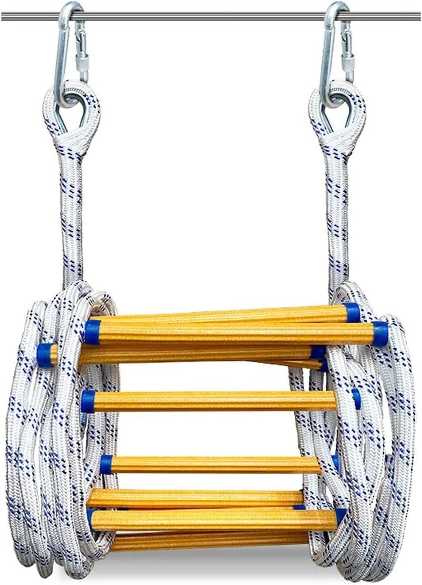 Brandtrap met touwladder voor ramen en balkons voor snel gebruik bij brand, veiligheidsladders met karabijnhaken, compacte en herbruikbare nylon vluchtladders(15m)