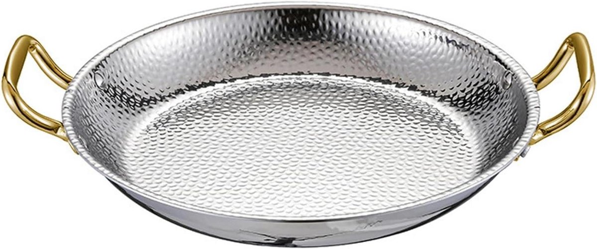 Paella Pan - Kookpan Dubbel Handvat - Thuis Koken - Gehamerde Afwerking - Diverse Maten - Zilver