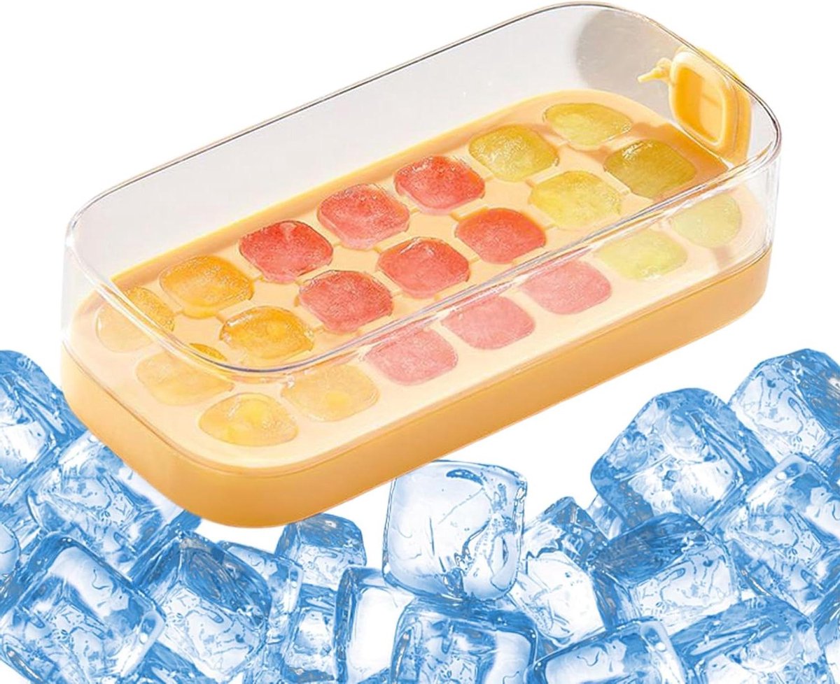 Ijsblokjes Vorm - Ijsmaker Bak - Dranken Koelen - Met Deksel - 21 Vakken - Geel