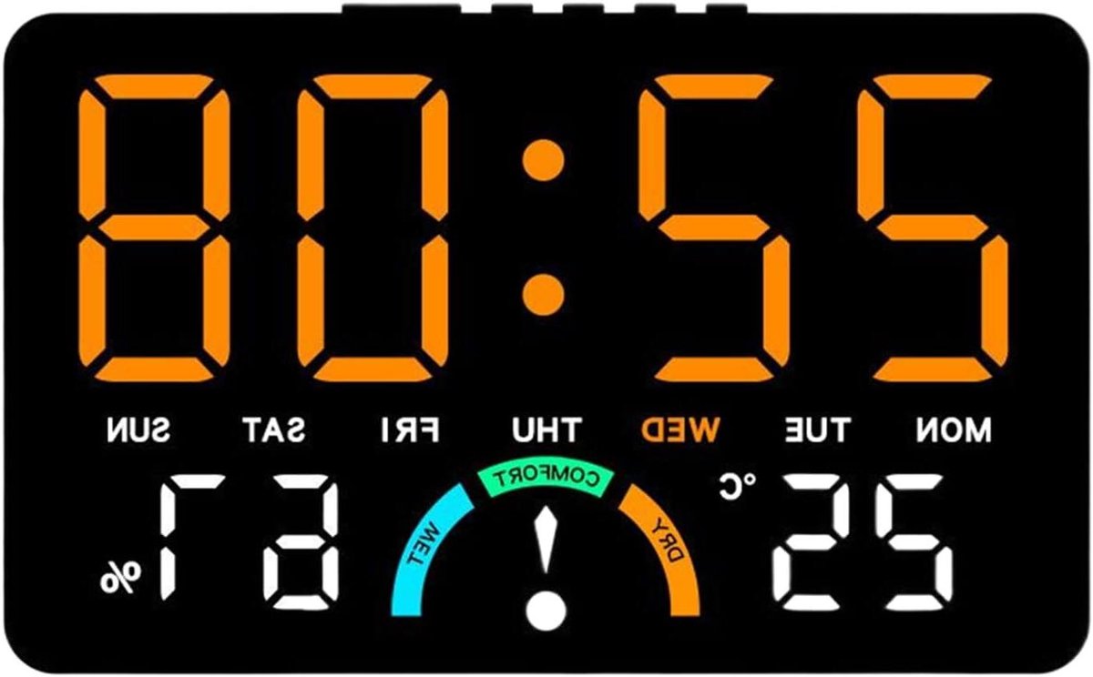 Digitale Wekker - Wandklok - Dagelijkse Planning - Temperatuurweergave - 16x10cm - Zwart Oranje