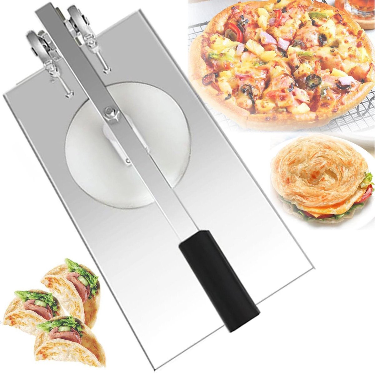 Pizzabodem Maker - Deeg Pers - Pizza Bakken - Handmatig Verstelbaar - 12-24cm - Zilver