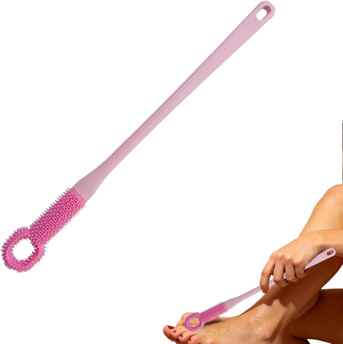 Teen Schrobber - Voet Reiniger - Douche Hulp - Lange Steel - 41 cm - Blauw