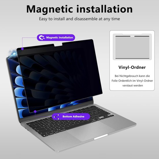 Magnetische privacyfolie - Inkijkfilter scherm - Scherm beveiligen - Afneembaar blauw licht filter - 15 inch - Zwart — afbeelding 4