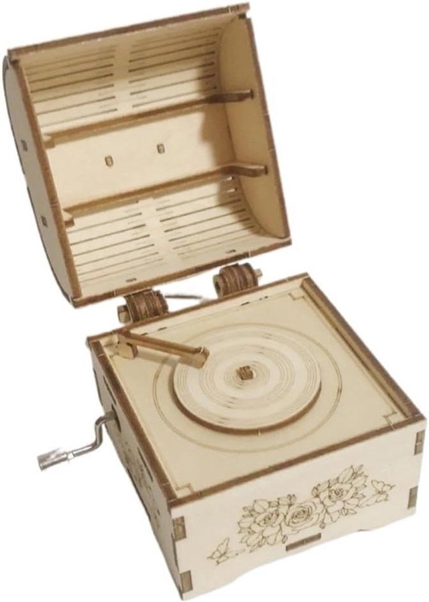 Houten Muziekdoos - Handgemaakte Puzzel - Decoratief Cadeau - Mechanische Tandwielen - 30 cm Pakket - Houtkleur