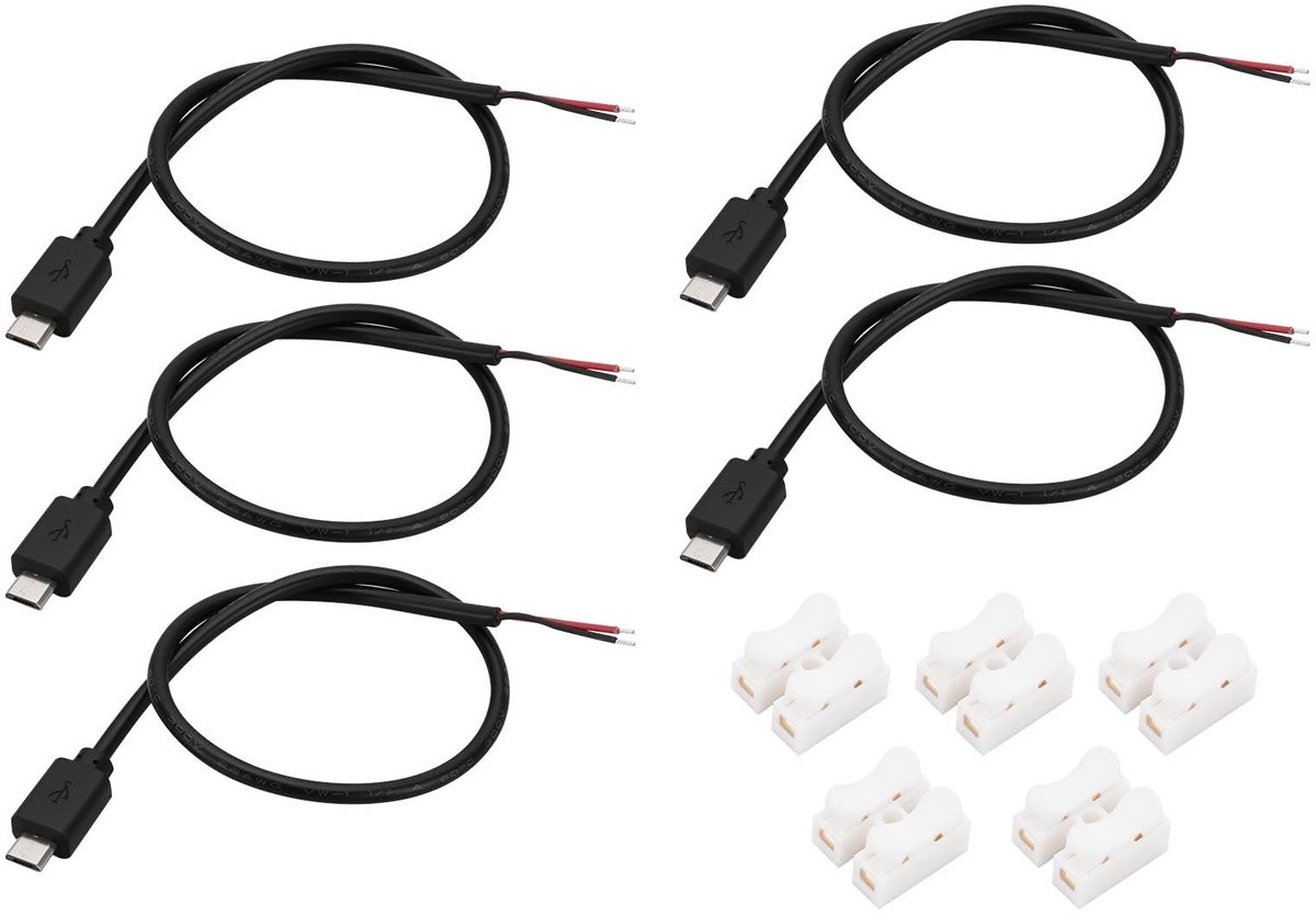 Innovra - Dailygoods - Dailygoody - Micro USB Kabel - DIY Kabels - 5 Sets - Zwart - Vervangingskabels - Geschikt voor Reparatie - 30 cm