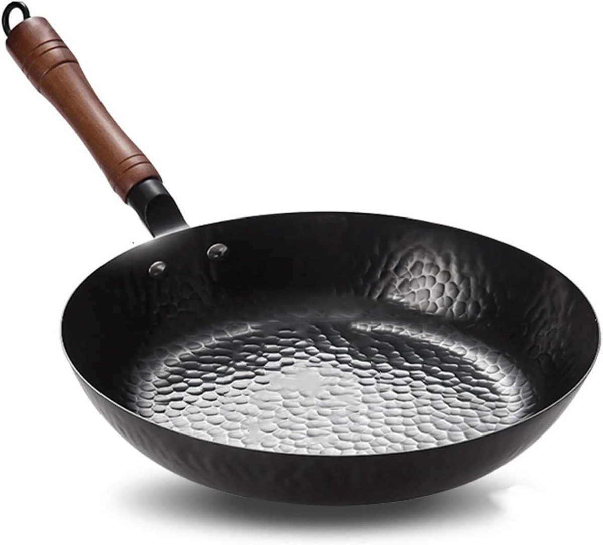 Gietijzeren Wokpan - Roerbakpan - Rookloos Koken - Slijtvast Oppervlak - 28 cm - Zwart