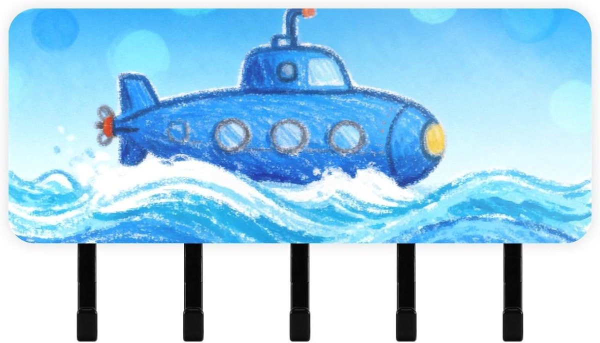 Onderzeeër Sleutelhouder - Wand organizer - Thuis opbergen - Met postbakje - 18 cm breed - Blauw