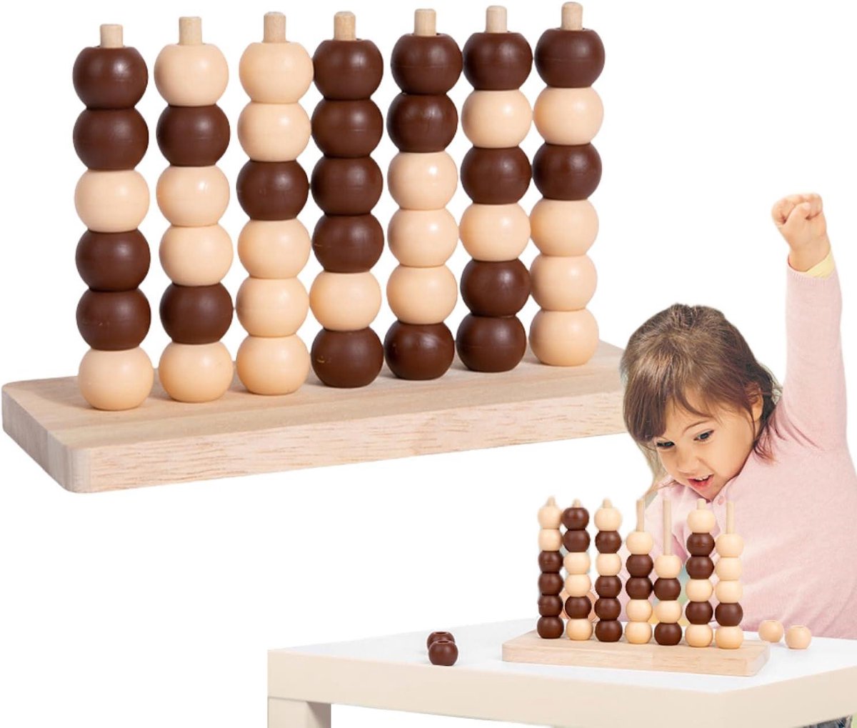 Schaakbordspel, tafelbordspel - Houten schaakbord Vier op een rij Schaken voor kinderen in het vroege onderwijs | Tafelspellen Schaakspeelgoed Educatief Klassiek Strategie Bordspellen voor 3 jaar +