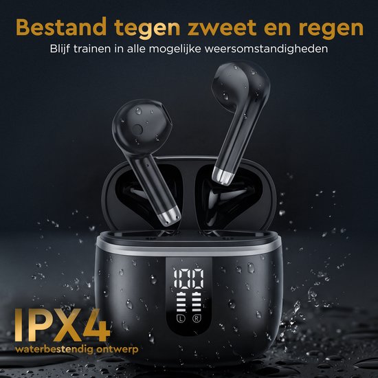 Golden Sound Oortjes draadloos - Draadloze oordopjes - Oortjes - Bluetooth oordopjes - 30 uur batterijduur - Sport oordopjes - Earpods - Led Display - Noise Cancelling - Zwart