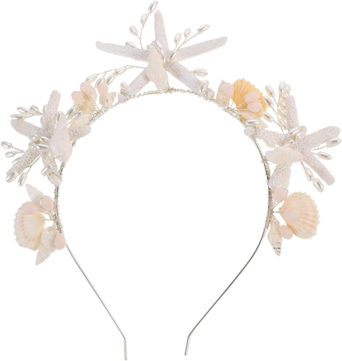 Parel Haarband - Bruid Hoofddeksel - Bruiloft Accessoire - Schelp Versiering - 21 cm - Wit