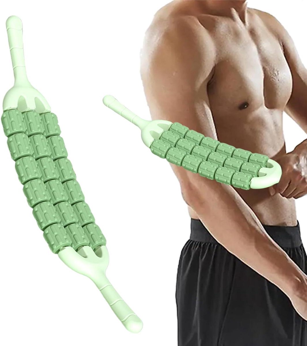 Massagerol Benen - Spierroller Ontspanning - Spierherstel Bevorderen - Flexibel Gebogen Ontwerp - 45 cm - Groen