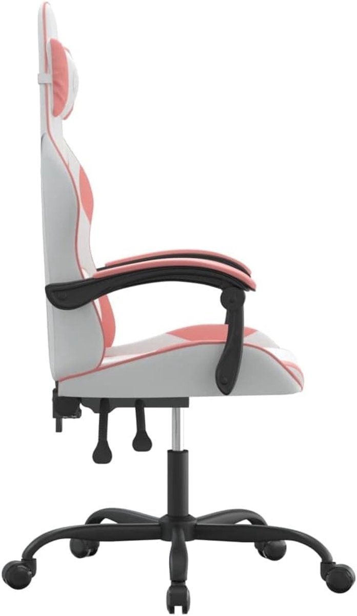Gaming Stoel - Comfortabele Zetel - Comfortabel Zitten - Duurzaam Kunstleer - Inclusief Kussens - Wit Roze — afbeelding 4