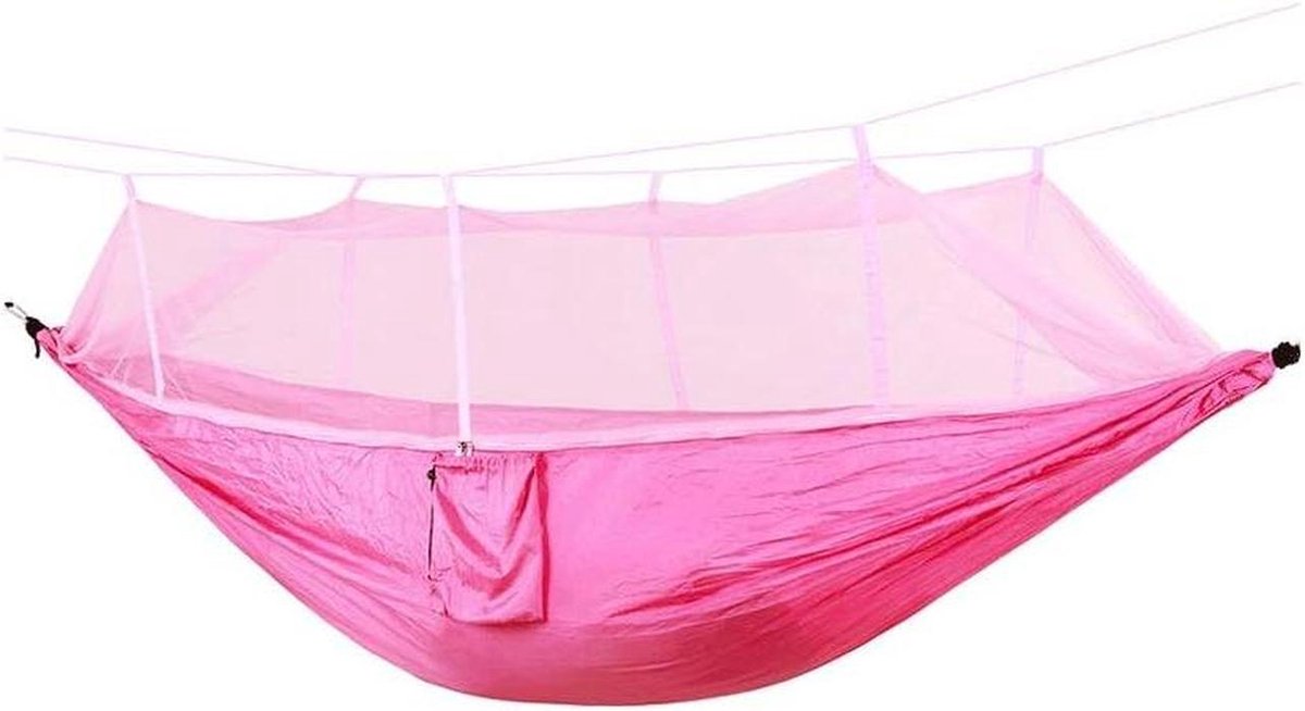 Hangmat Met Klamboe, Draagbare Kampeerhangmat, Hangmat Met Een Draagvermogen Van 200 Kg, Anti-muggen Hangmat Voor Buiten, Hangmat Van Parachutestof (Pink)