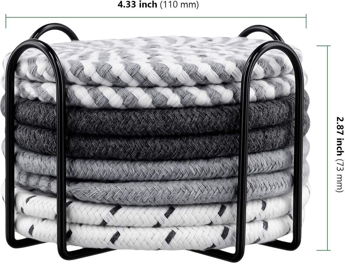 Dailygoods - Set van 24 Grijze Katoenen Onderzetters met Houder