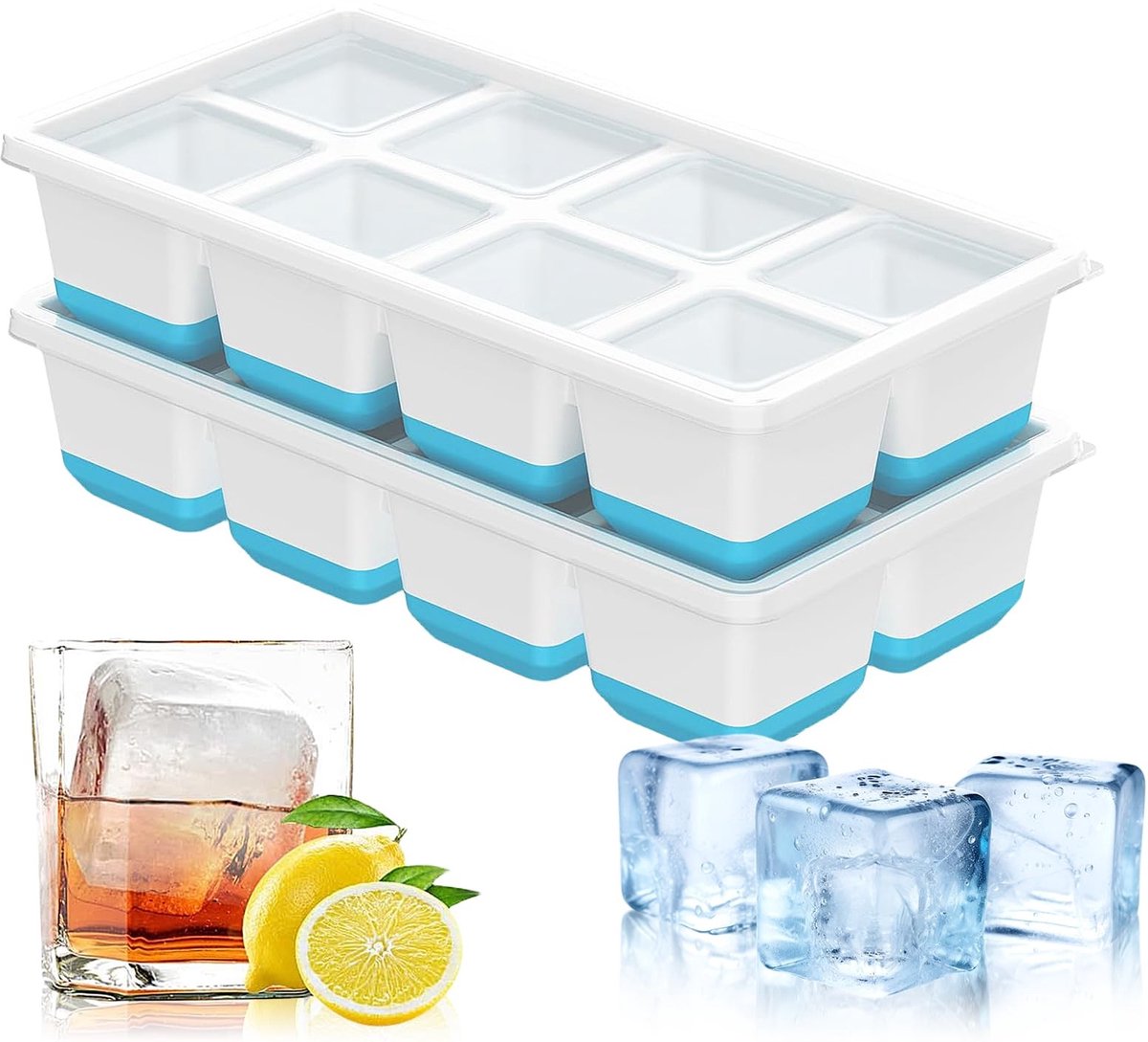 Dailygoods - Set van 2 IJsblokjesvormen met Deksel voor Cocktails