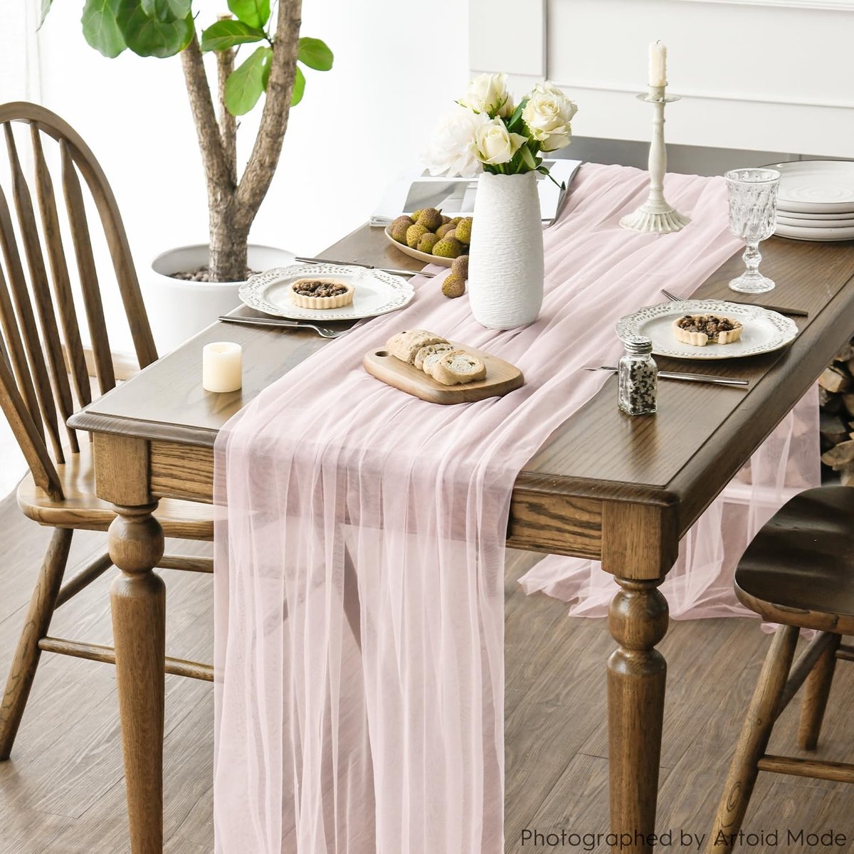 Dailygoods - Cosensi - Roze Gauze Tafelloper, 150 x 300 cm