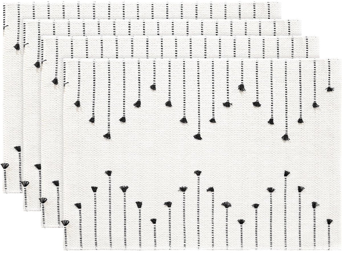 Dailygoods - Set van 4 Zwarte Boho Linnen Placemats voor Tafeldecoratie