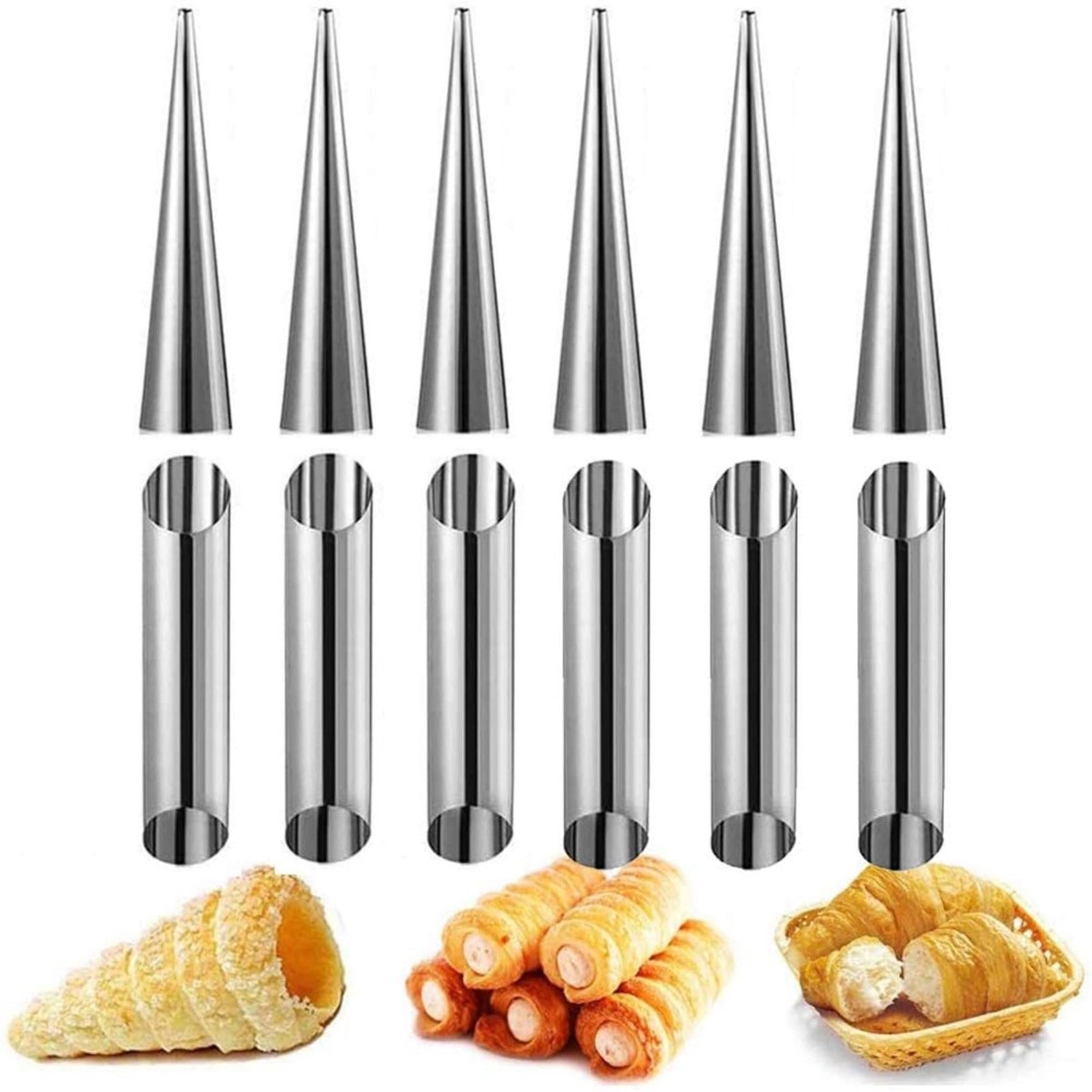 Dailygoods - Set van 10 Roestvrijstalen Croissant Kegelvormen