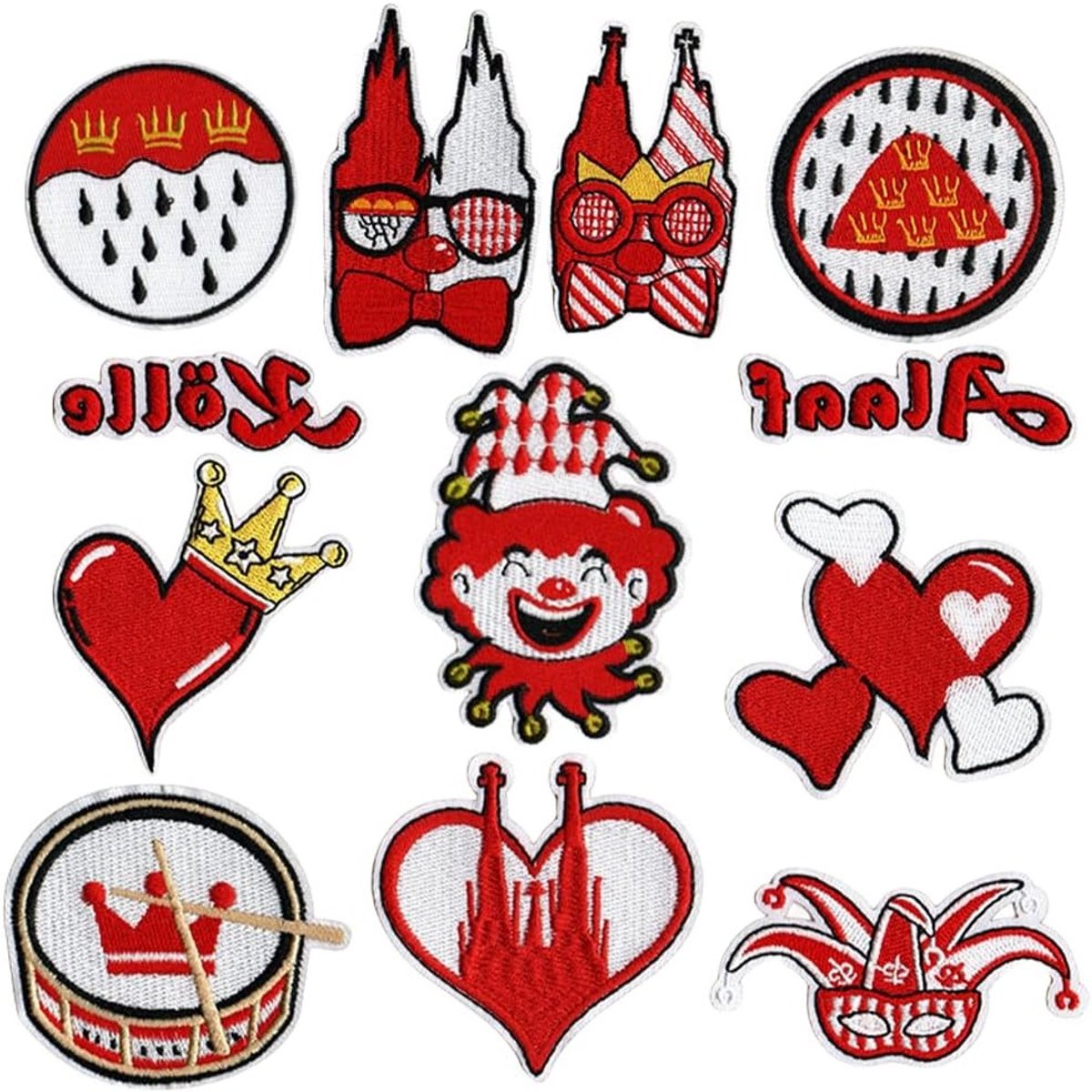 Carnaval Patches voor Kostuums - Clown, Hippie en Motieven - Strijkapplicaties voor Vrouwen en Kinderen in Rood en Wit