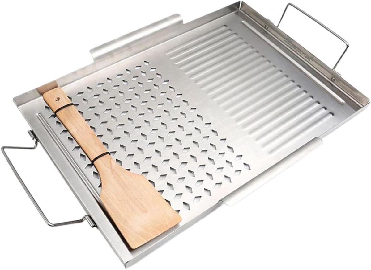 Gietijzeren Grillplaat - Grillpan Kookplaat - Buiten Koken - Gelijkmatige Warmte - 48x31 cm - Zwart