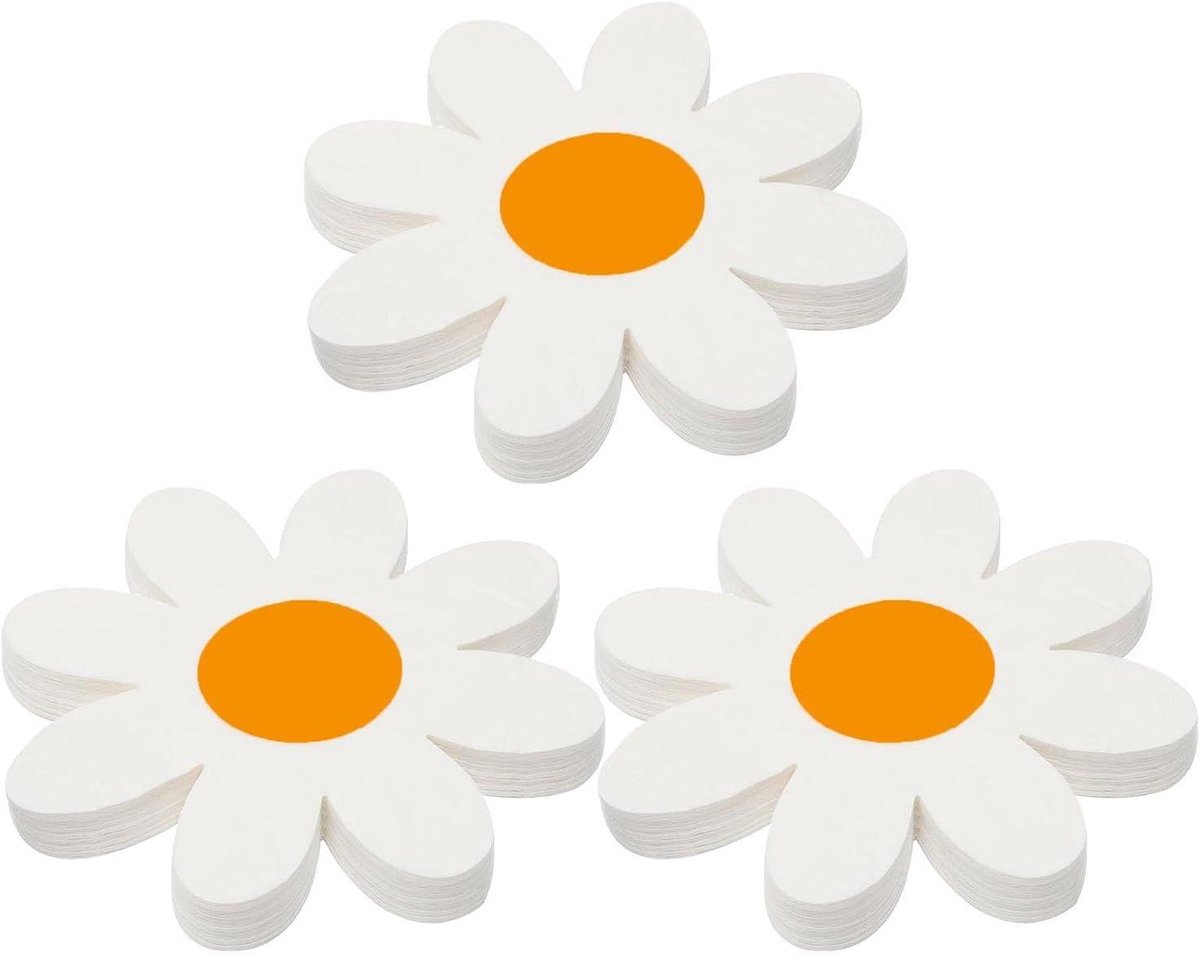 Bloem Servetten - Madelief Decoraties - Feestelijke Tafel - Uniek Ontwerp - 60 Stukjes - Wit