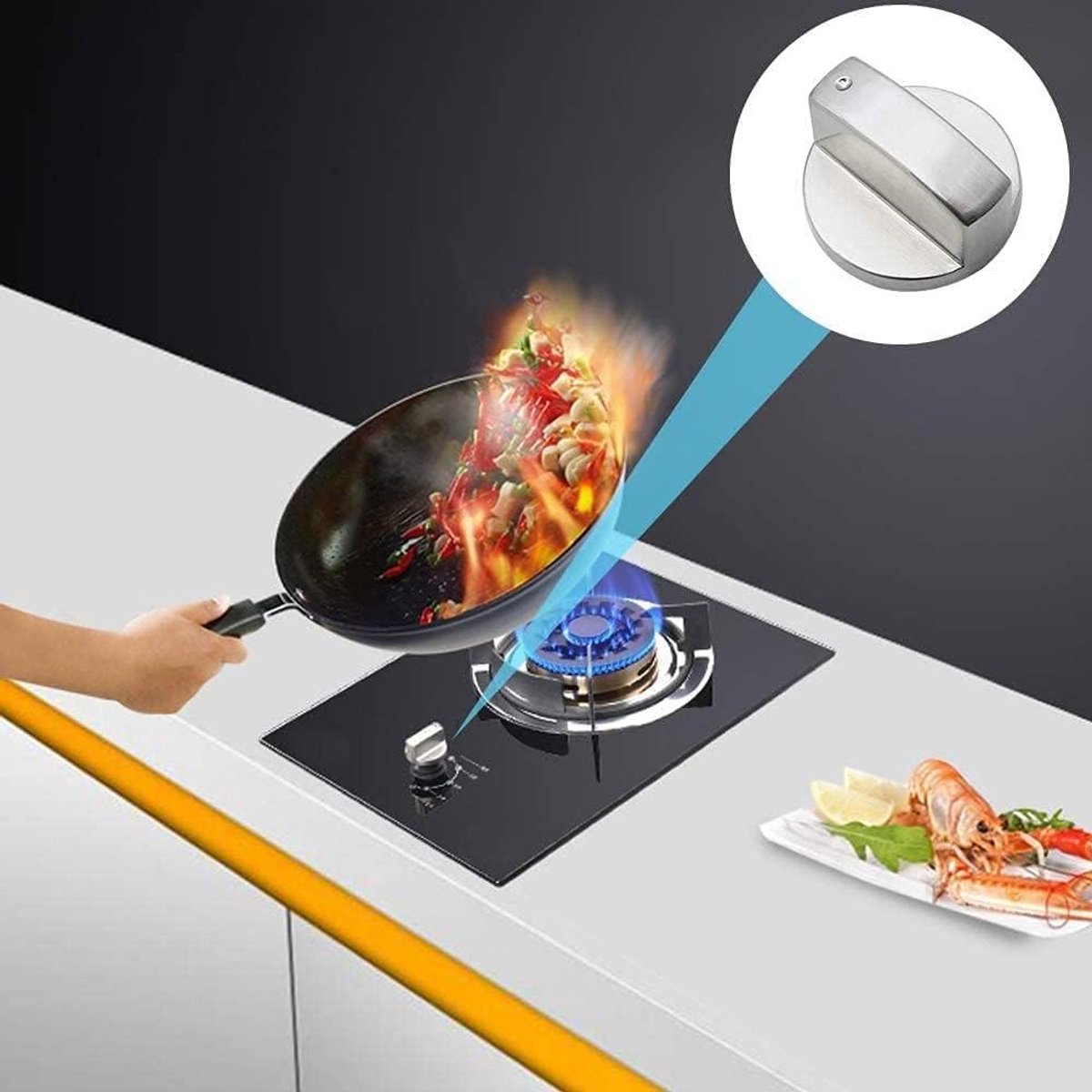 Kookplaat Knoppen Gasfornuis Schakelaars Keuken Gebruik Zinklegering Materiaal 6 mm Asgat Zilver