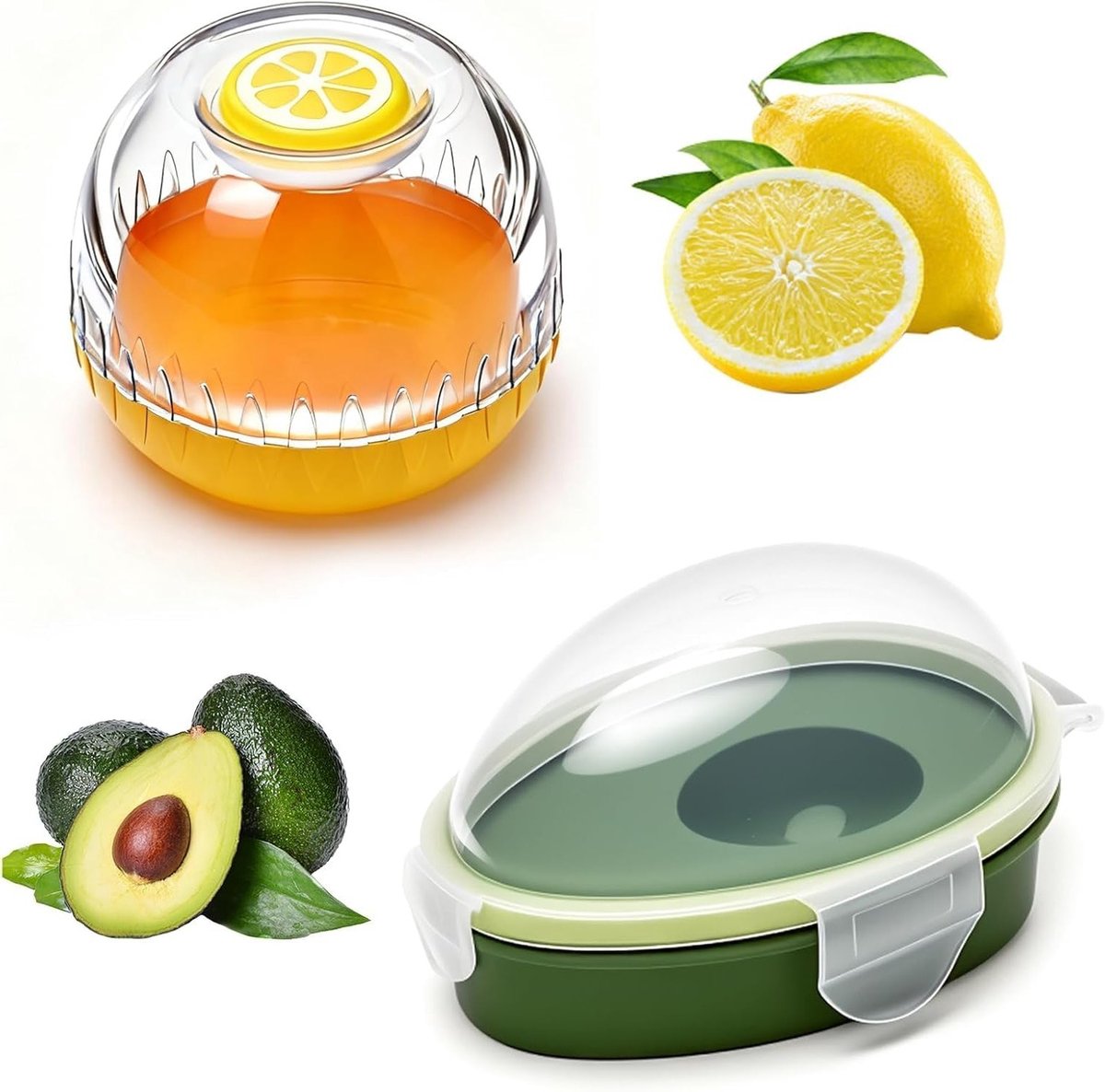 Set van 2 Herbruikbare Bewaarboxen voor Avocado en Citroen, BPA-vrij, Ideaal voor Koelkast, Houdt Vers Fruit en Groenten Langer Vers