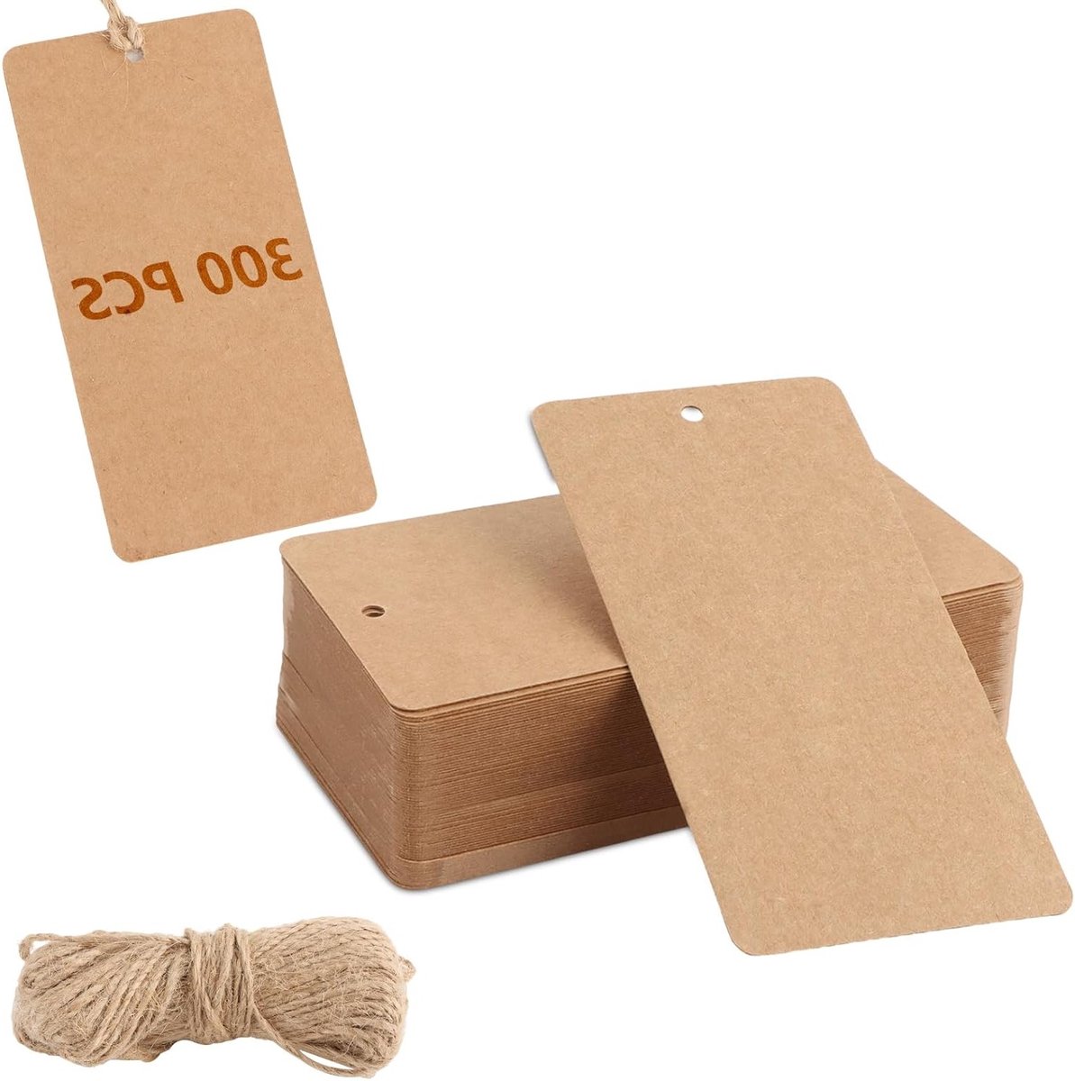 Grote Cadeaulabels van Bruin Kraftpapier, 300 Stuks, 12 x 6 cm, Inclusief Jute Touw, Perfect voor Feestdagen, Bruiloften en Creatieve Projecten