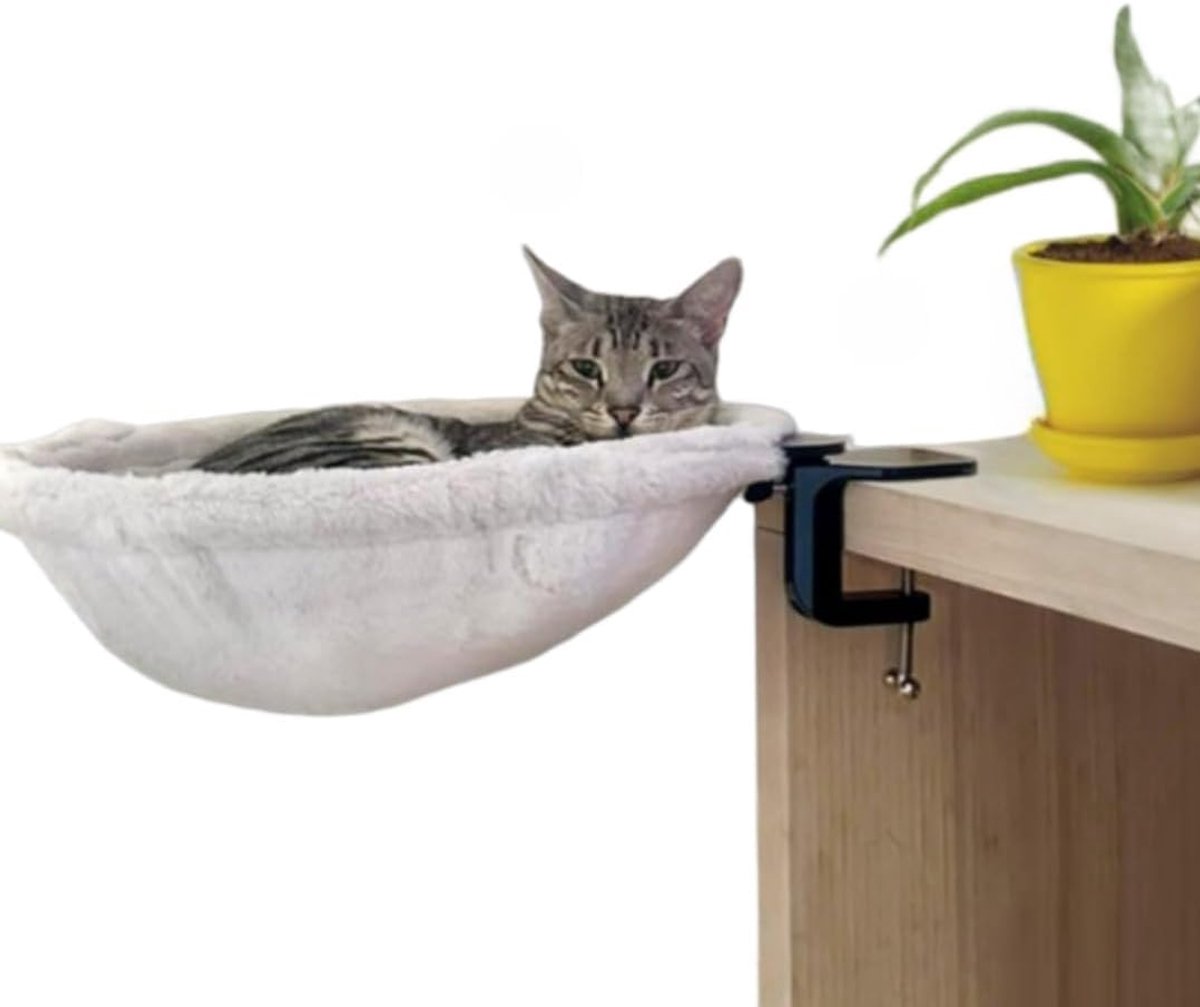 Hangmat voor kattenbureau - 1 stuk - Ringdiameter 40 cm - Zachte stoffen kattenmand - Geschikt voor kantoorbureaus en kattenmanden binnenshuis - Wit