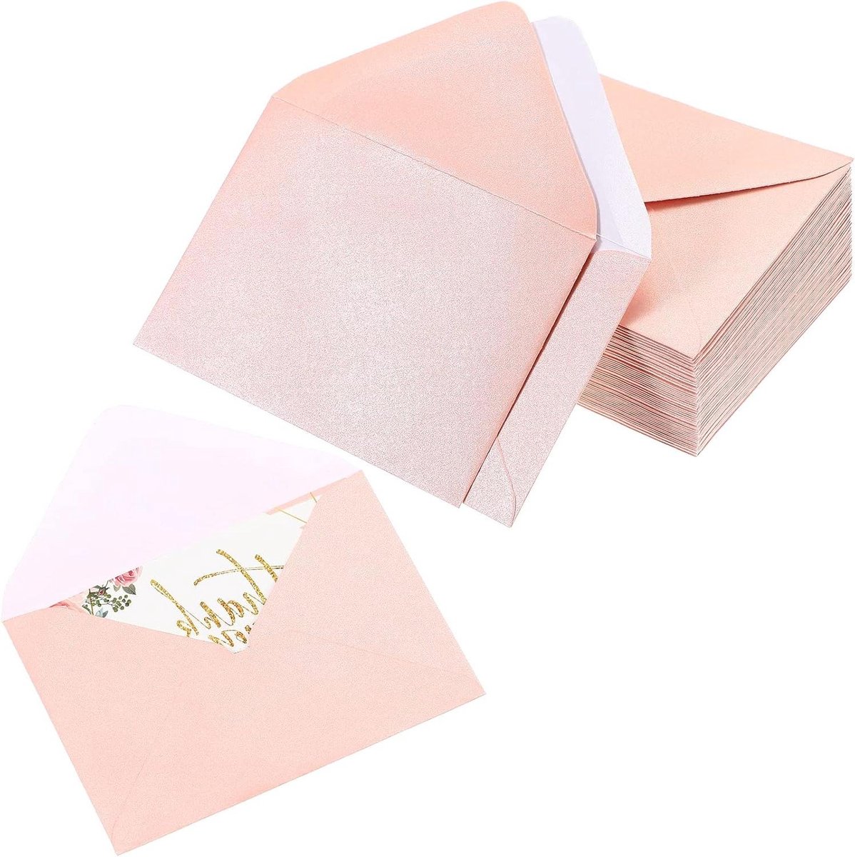Mini enveloppen - Kleine zakjes - Cadeaukaarten versturen - Snel zelfklevend - 200 stuks - Lichtroze