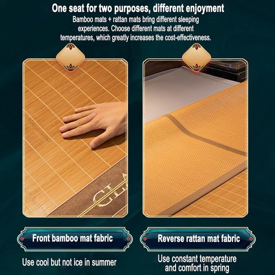 Bamboe Mat - Zomer Mat - Koel Slapen - Dubbelzijdig Ontwerp - 1.5 x 1.95m - Natuurlijk — afbeelding 3