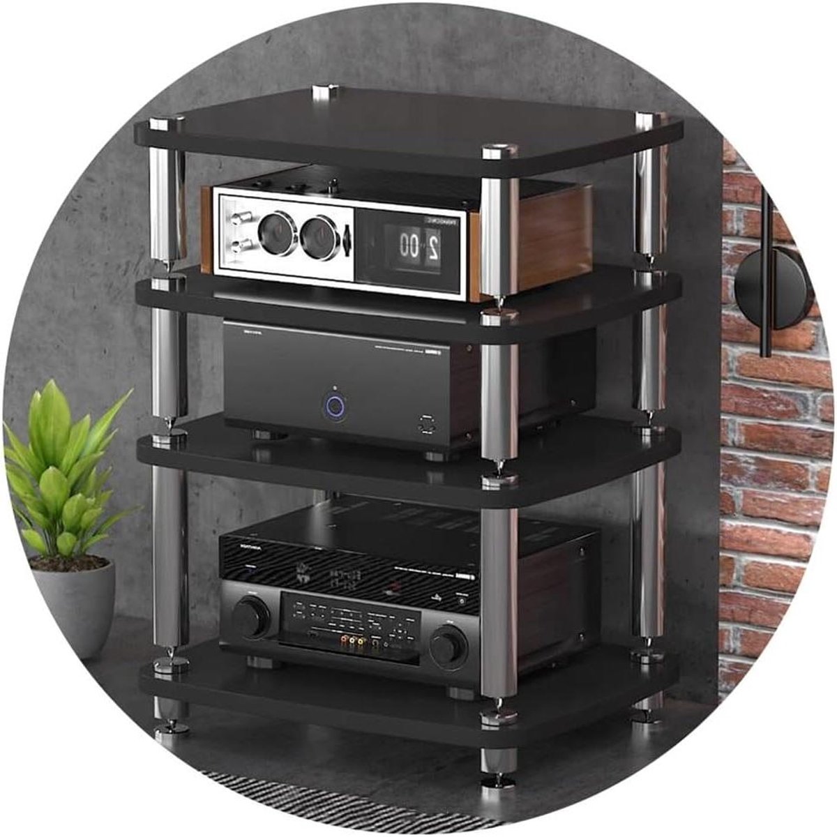 Audio Meubel - Apparatuur Plank - Hifi Geluid - Schokabsorberende Voeten - 60x48x76 cm - Zwart