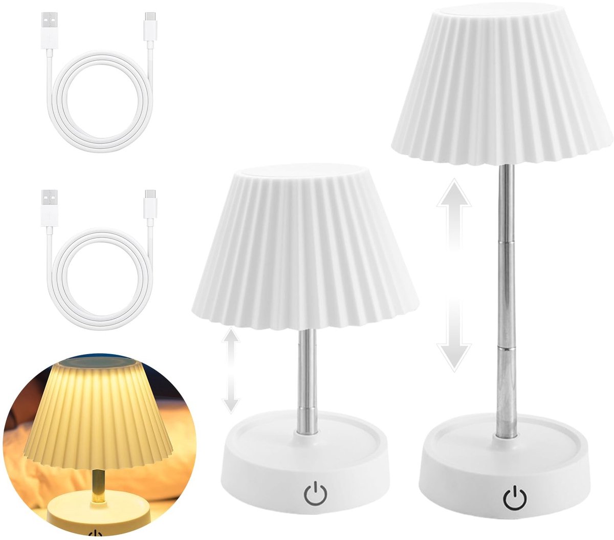 Dailygoods - Oplaadbare LED-Tafellampen met Accu, 2 Stuks voor Slaapkamer en Woonkamer