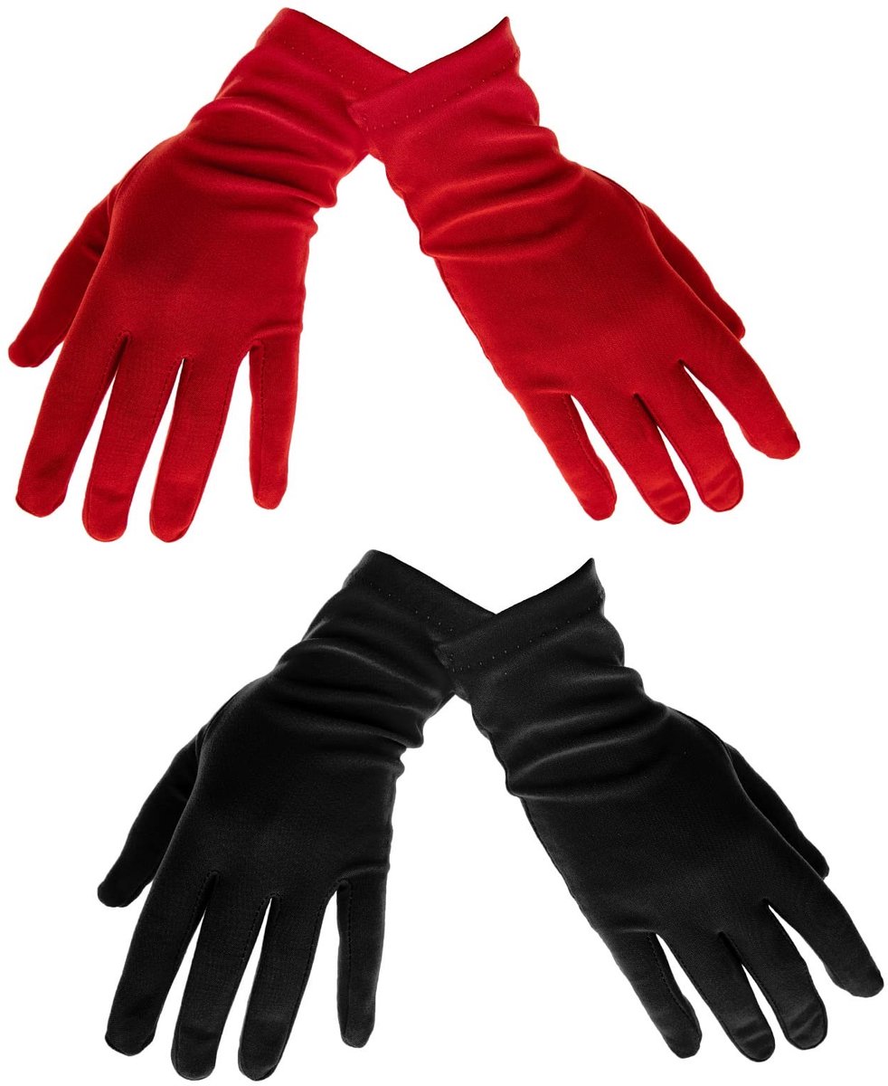 Dailygoods - Dailygoody - Korte Satijnen Handschoenen - Feestelijke Handschoenen - Zacht en Elegant - Zwart en Rood - Opera en Bruiloft - Perfect voor Theekransje