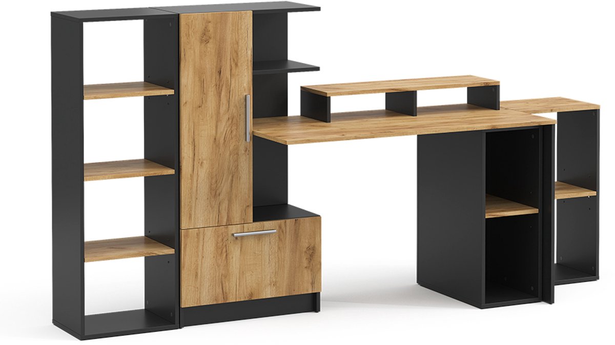 Vicco Bureau Tomy, Antraciet/Goudkleurig Eiken, 150 x 59 cm Set van 5