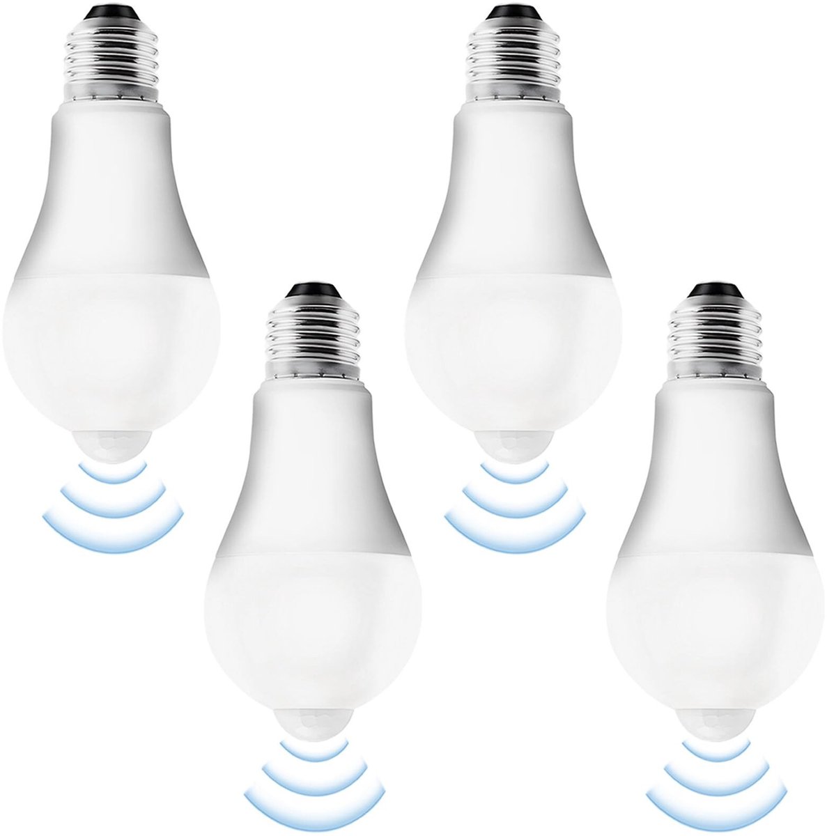 E27 ledlamp met bewegingsmelder - 4 stuks - PIR bewegingsmelder - 12 W koud wit - lichtsensor - hal garage trap balkon .