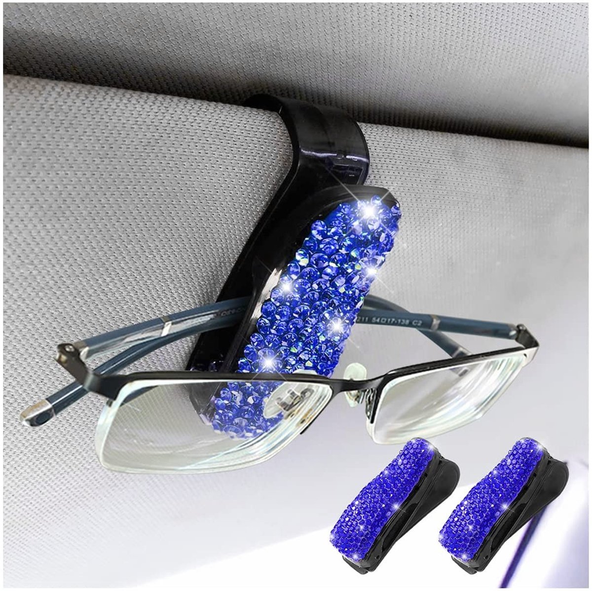 Dailygoods - 2 Stuks Donkerblauwe Brillenhouders voor Autozonneklep