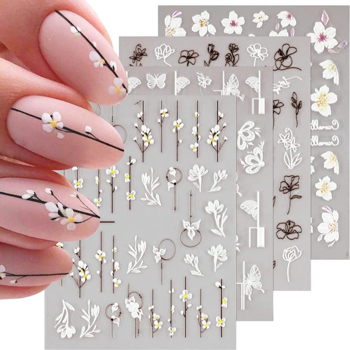 Dailygoods - Set van 4 Zelfklevende Nagelkunst Stickers met Bloemen Design