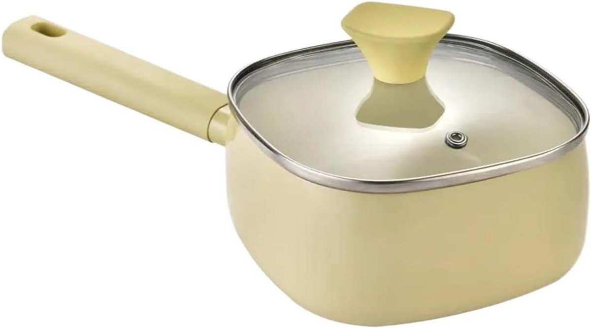 Melkpot, keramische gecoate vierkante melkpot, anti-aanbaklaag, voedingssupplement, pot, hete melk, noedelpot, gasfornuis, inductiekookplaat, universeel voor kokende melk (geel)