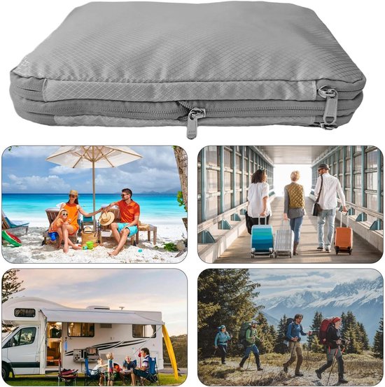 Reiskoffer Compressiezakken - Reis Opbergorganizers - Kleding Opslag - Dubbele Zak - 37.5 x 27.5 cm - Lichtgrijs — afbeelding 4